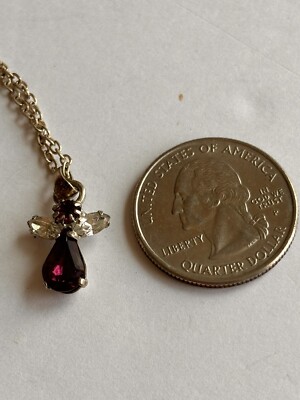 Red Rhinestone Angel Necklace/ 17 In Length