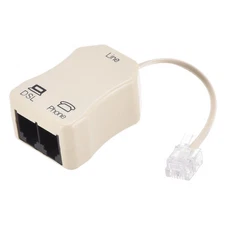 In-Line DSL Splitter Filter 6P2C 2 Way Socket Adapter Phone Line Beige