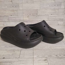 Women  s Crocs Classic Crush Black Platform Slides Clogs Size 6