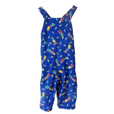 Health-tex Blue Corduroy Overalls Vintage Train Print Snap Crotch 18 Months