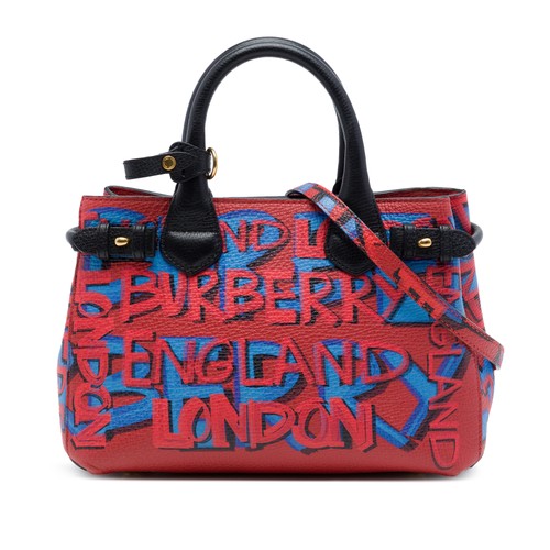 Burberry Small Graffiti Print Grainy Calfskin Banner Satchel Pre-Loved Red