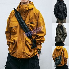 Men's Cotton Blend Hooded Jacket Pocket Coat Cargo Pocket Casual Long Sleeve SZ
