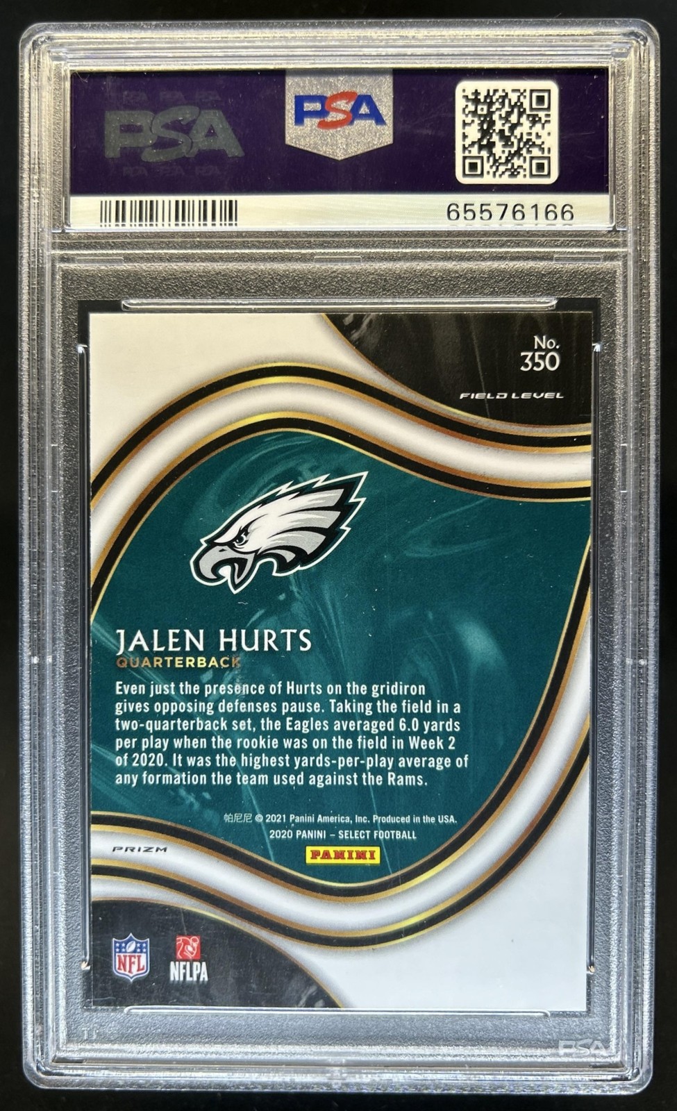 2020 Panini Select Jalen Hurts Silver Prizm Field Level RC #350 Eagles PSA 10 view 2
