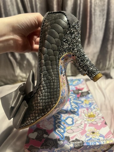 Irregular Choice Größe 5 Silber Schlangenleder und Glitzer Heels - Bild 9 von 10