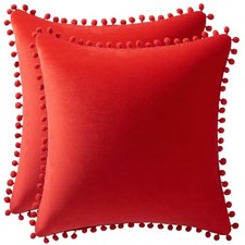 Throw Pillow Covers 16x16: 2 Pack Cozy Soft Pom-poms 16" x 16" Pack of 2 Red
