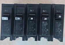LOT OF 5 Cutler Hammer BR120 1 Pole 20 Amp Type C120 Circuit Breaker