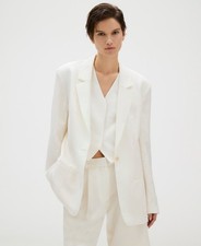 Calvin Klein Notched Collar One Button Blazer Women's 8/40 Tofu Long Sleeve
