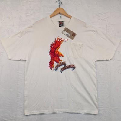 NWT VTG Harley Davidson T Shirt Mens XL White Flaming Eagle St Petersburg Y2K