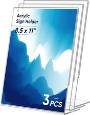 3 Pack Acrylic Sign Holder 8.5x11 Inches, Clear Display Holder, L-Shape Vertical