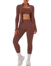 Womens Workout Sets 3 Piece Seamless Long Sleeve Jacket Scrunch Butt Leggings...