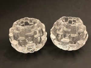 2 Kosta Boda Crystal Votive Candle Holders - Signed