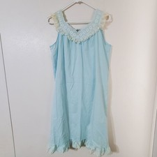 Katz Vintage Blue Nightgown Lace Neck Trim Ruffle Hem Sz 36 Bust