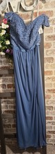 David  s Bridal Long Lace Off Shoulder Formal Dress-size 2-Steel Blue-NWT
