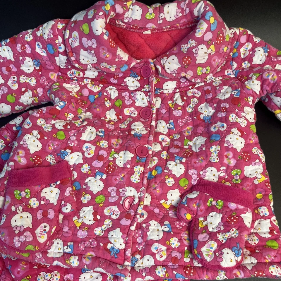 Hello Kitty Winter Outfit Big Kids Quilted Pink Top & Pants Pjs Set 8/10 Medium - Image 2 of 4