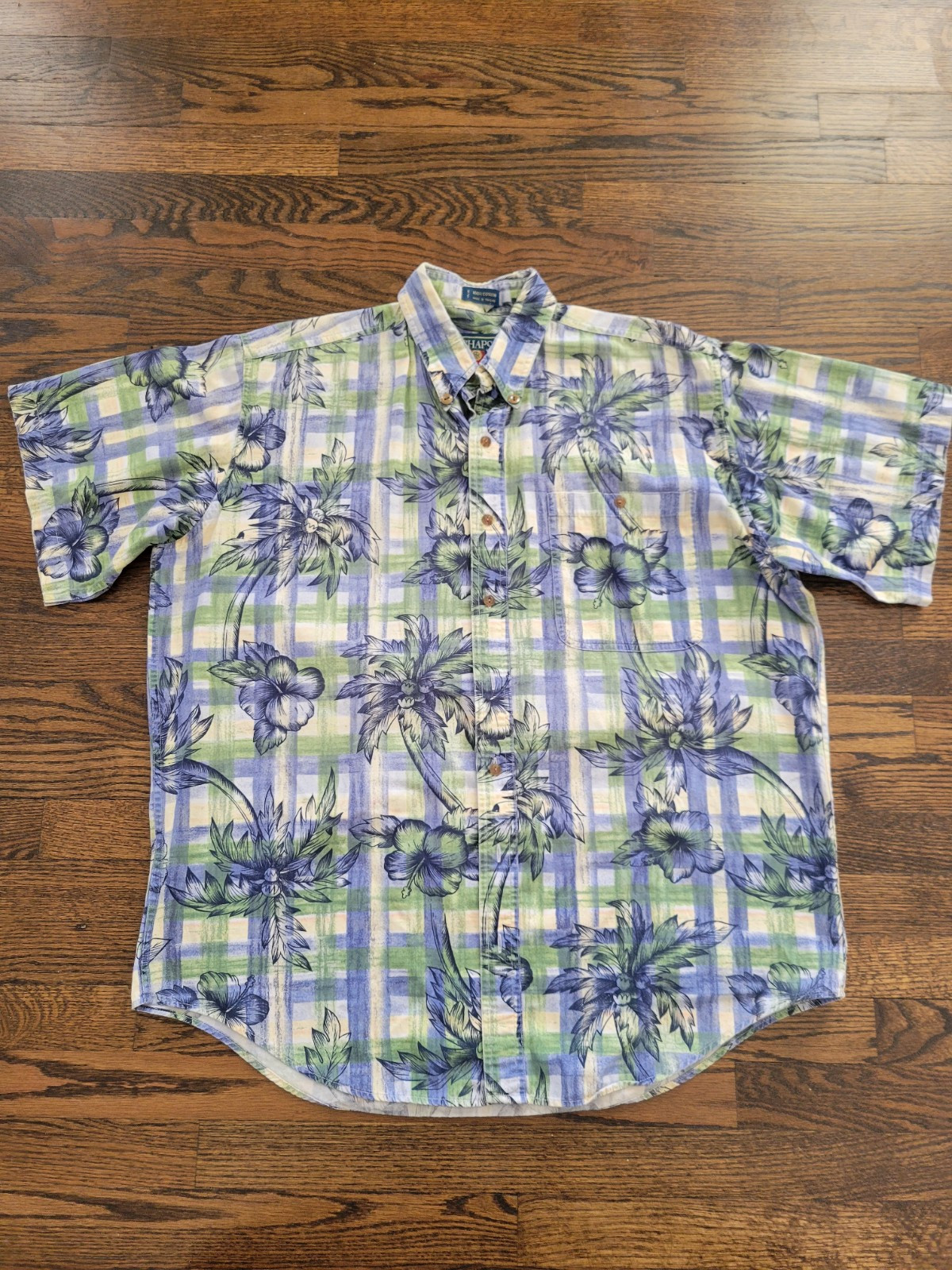Chaps Ralph Lauren Vintage Cotton Hawaiian Shirt Tropical Print Size Large Tall