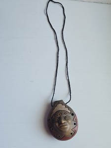 Vintage Clay Flute Whistle Necklace Ocarina Hand Crafted Folk Art Instrument