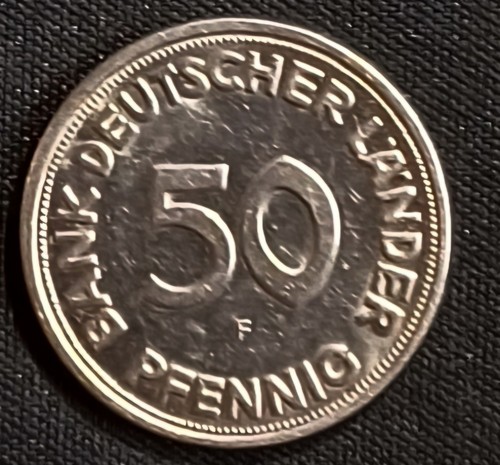 50 PFENNIG, BANK DEUTSCHER LÄNDER, 1949 F, prägefrisch ? oder sehr gut erhalten. - Bild 2 von 2