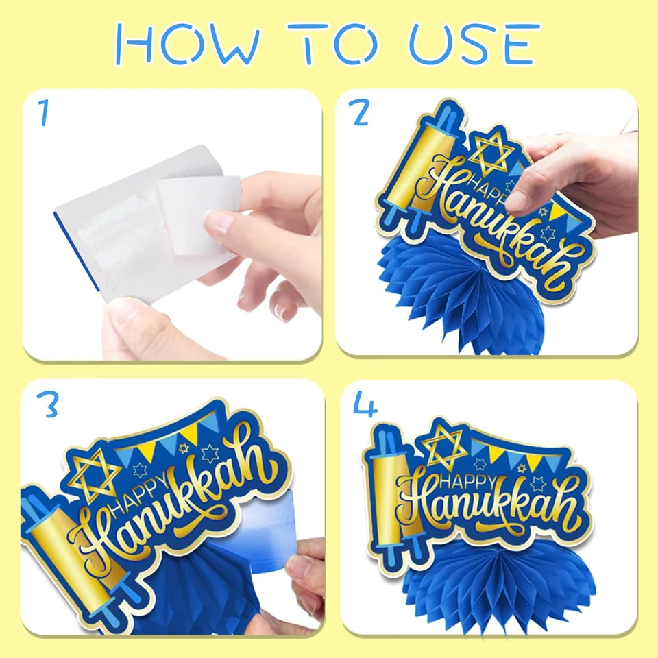 Centros de mesa Hanukkah Decoraciones Panal, 12 piezas Decoraciones Hanukkah para mesa Foto 4 de 4