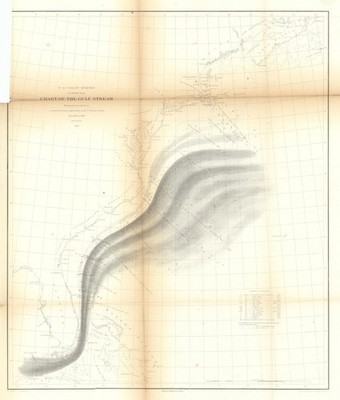 US Coast Survey Golfstromkarte. Atlantikküste. Achse & Grenzen 1860 Karte