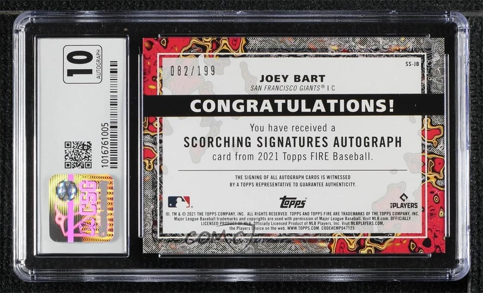 2021 Topps Fire Scorching Signatures /199 Joey Bart CSG 8.5 Rookie Auto RC - Image 2 of 2