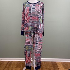 Victorias Secret Pajama Set Thermal Patchwork Fair Isle Womens Large Winter
