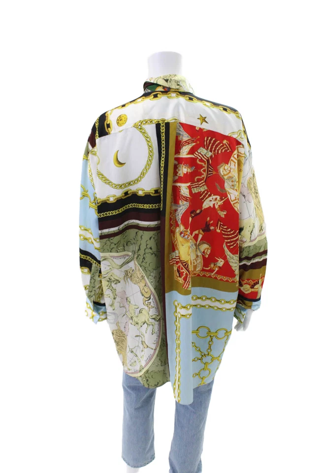 Blusa Zara Mujer Cuello Botón Elegante Estampada Verde Talla XS Foto 3 de 4