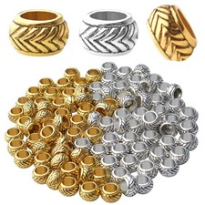 100pcs Tibetan Alloy Large Hole Rondelle Spacer Beads European Tube Spacers C...