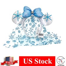 Disney-Parks White Snowflake Blue Minnie Mouse Ears Diamond Crystal Headband