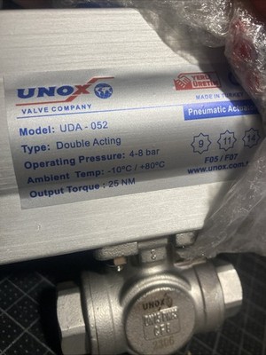 UNOX 1/2'' Double Acting Pneumatic Actuated L Port 3 Way Ball Valve