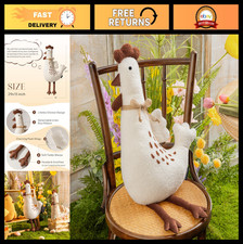 Soft Chicken Throw Pillow - Decorative Easter Hen Pillow with Ribbon Wings, 29