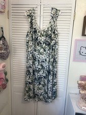 Signature Ella Blue Green White Floral Dress, Plus Size, SZ 24W