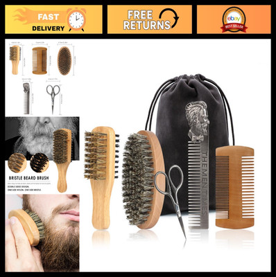 Beard Grooming Kit - Natural Boar Bristle Brush, Dual Action Comb & Mustache Sci