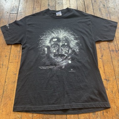 Vintage Albert Einstein Science Physics Shirt Black Mens Size Large USA 1993