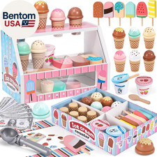 Wooden Ice Cream Toys Kids Kitchen Play Store for Toddlers Girls, Play Kitchen A