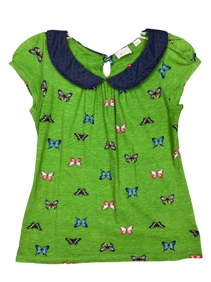 Anthropologie Green Butterfly Top XS Peter Pan Collar As Seen On Big Bang Theory - Image 2 of 4