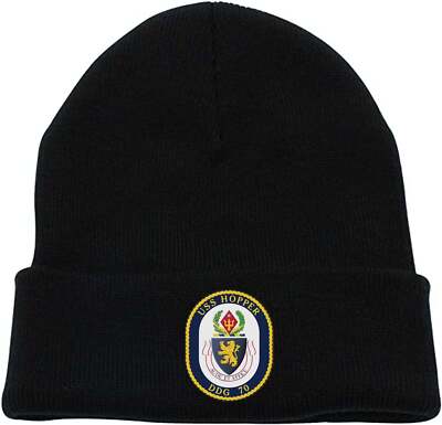 DDG-70 USS Hopper Black Long Beanie Skull Cap