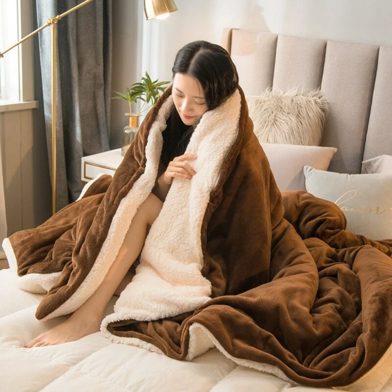 Winter Thick Blankets Double Sided Solid Color Travel Blanket Warm Wool  Blanket