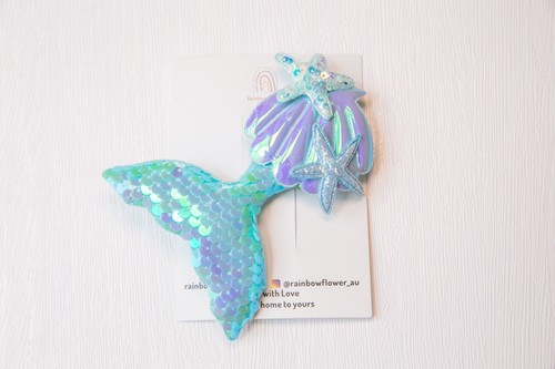 BIG Sequin Mermaid Tail Hair clip baby toddler girl sequin shell hair party gift - 第 16/18 張圖片