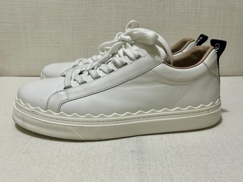 CHLOE - Net Sustain Lauren Scalloped Leather Sneakers - White Sz 41 - Picture 6 of 18