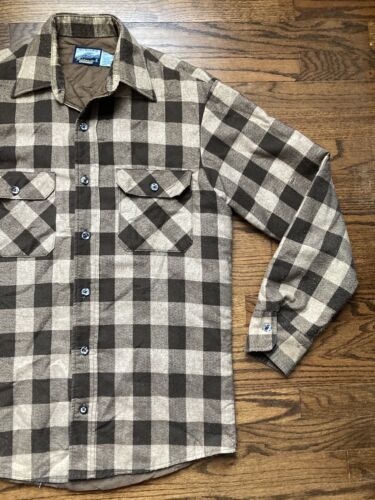 Vintage 70s 80s FIELDMASTER Quilt Lined Insulated Flannel Shirt Sz Medium TALL - Picture 3 of 9