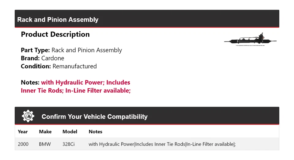 Conjunto de piñón y cremallera Cardone para BMW 328Ci 2000 Foto 2 de 4