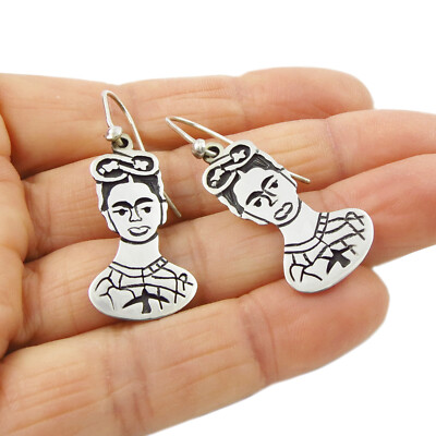 Maria Belen Taxco Handarbeit massiv 925 Sterling Silber Frida Kahlo Design Ohrringe