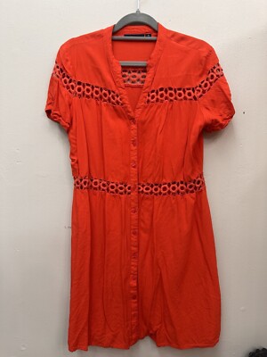 Kiabi Red Dress Coverup Size 38 Eyelet Blouse