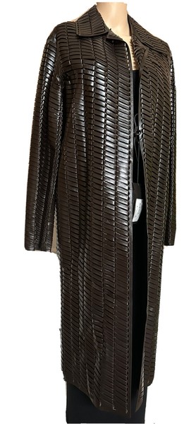 NWT $14900 Bottega Veneta Women's Woven Shiny Leather Coat Chocolate 38R 618482