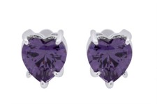 3.00 Ct Purple Cubic Zirconia Heart Stud Earrings 14K White Gold Plated 6MM