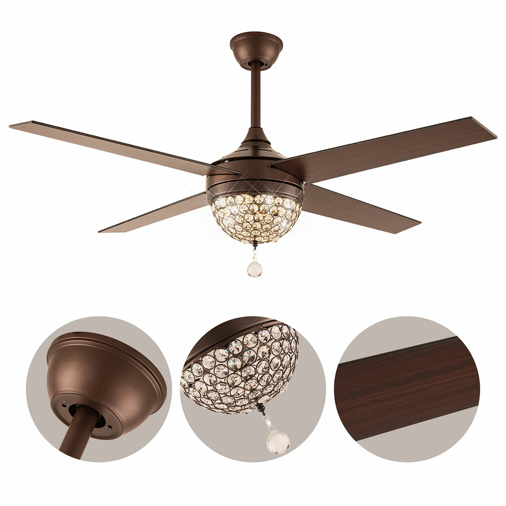 Flush Mount Ceiling Fan With Crystal Light Shelly Lighting