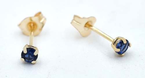 GENUINE 0.28 Cts BLUE SAPPHIRE STUD SMALL 3mm EARRINGS 14k GOLD - NEW WITH TAG - Picture 1 of 3