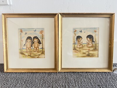 Silkscreen by Danish Artist Gerda Christoffersen Set Of 2 Framed And Matted 