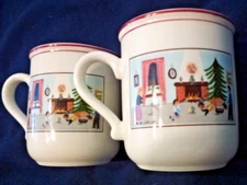 SET OF 2---Villeroy & Boch Naif Christmas Mugs Made In Luxemboug.  RARE