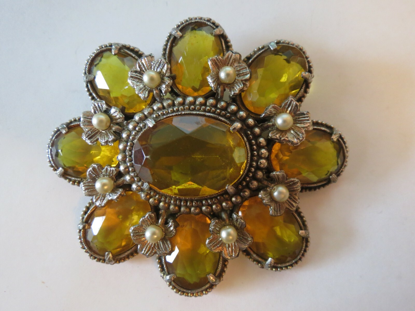 Antique Huge Brooch Big Glass Oval Stones Base Metal … Gem